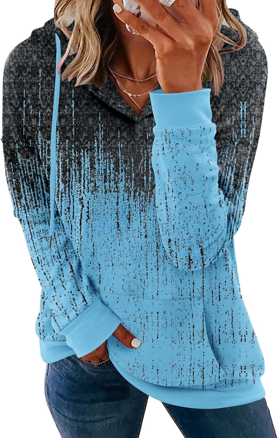 VIEACTIVEWEAR Hoodie for Women Tie Dye Sweatshirt Button Down Tops Casual Long Sleeve Oversize Pullover