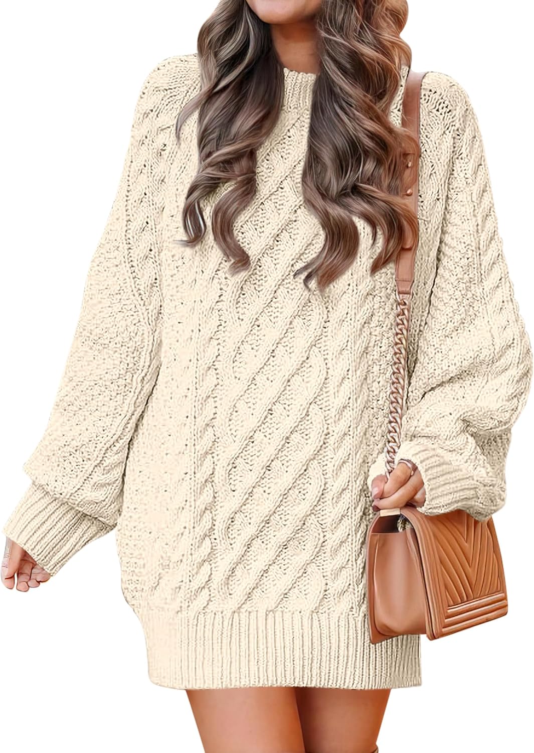 ANRABESS Womens Sweater Dress Oversized Cable Knit Chunky Long Sleeve Short Dresses 2025 Fall Outfits Vacation Winter Clothes