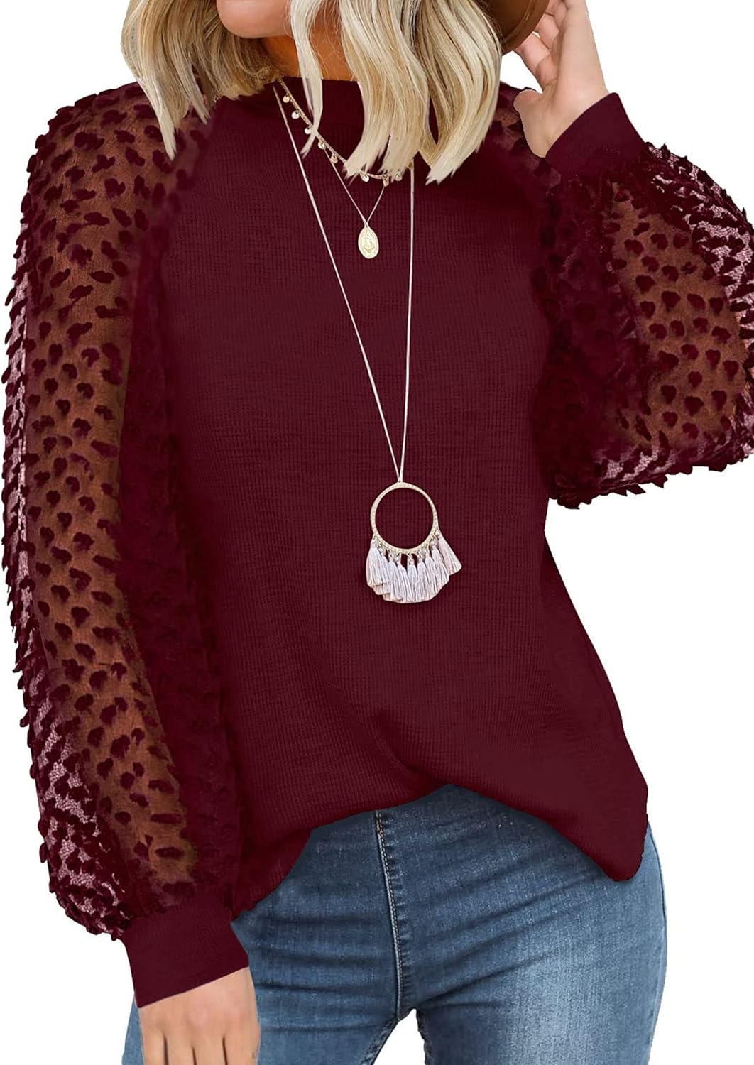 MIHOLL Women’s Long Sleeve Tops Lace Casual Loose Blouses T Shirts