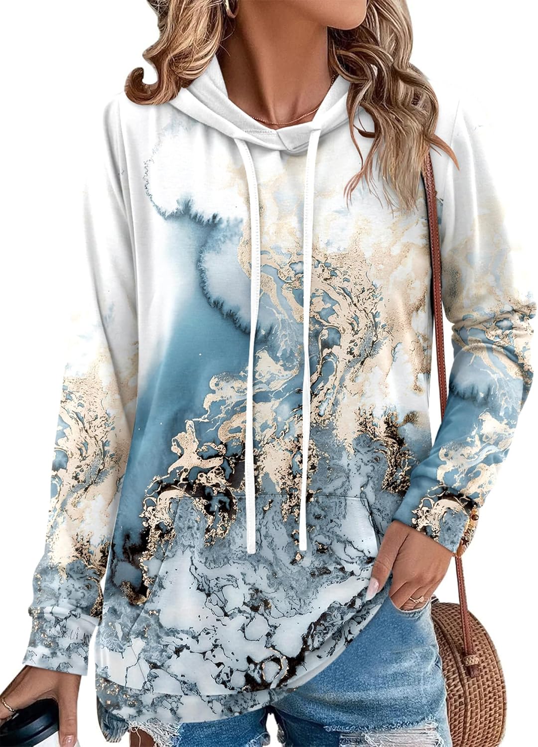 Angerella Hoodies for Women Camo Leopard Print Tops Pullover Hooded Sweatshirt Drawstring with Pocket