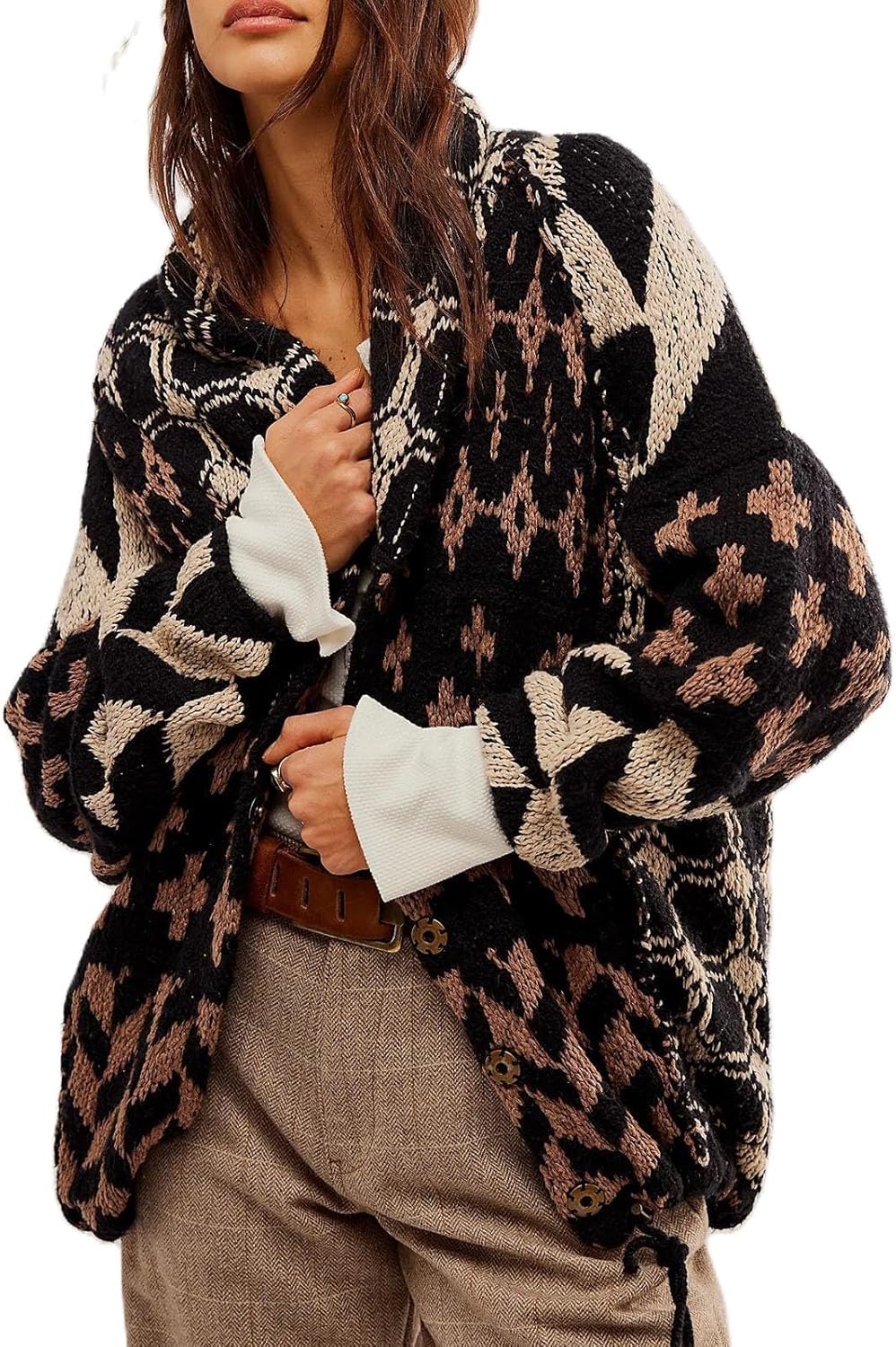 Women Cardigan Sweater Shawl Collar Button Down Oversized Sweaters Boho Fall Coat