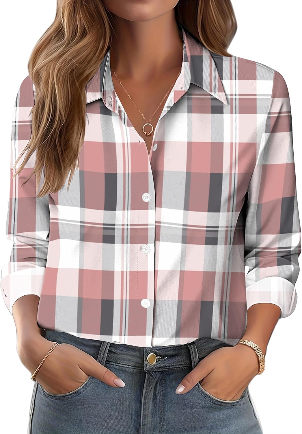 Zeagoo Button Down Shirts for Women Dressy Floral Printed Long Sleeve Blouse Business Casual Work Tops