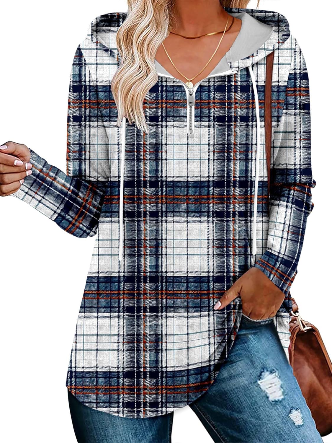 BETTE BOUTIK Womens Quarter Zip Tunic Hoodies Pullover Long Hooded Sweatshirts S-3XL