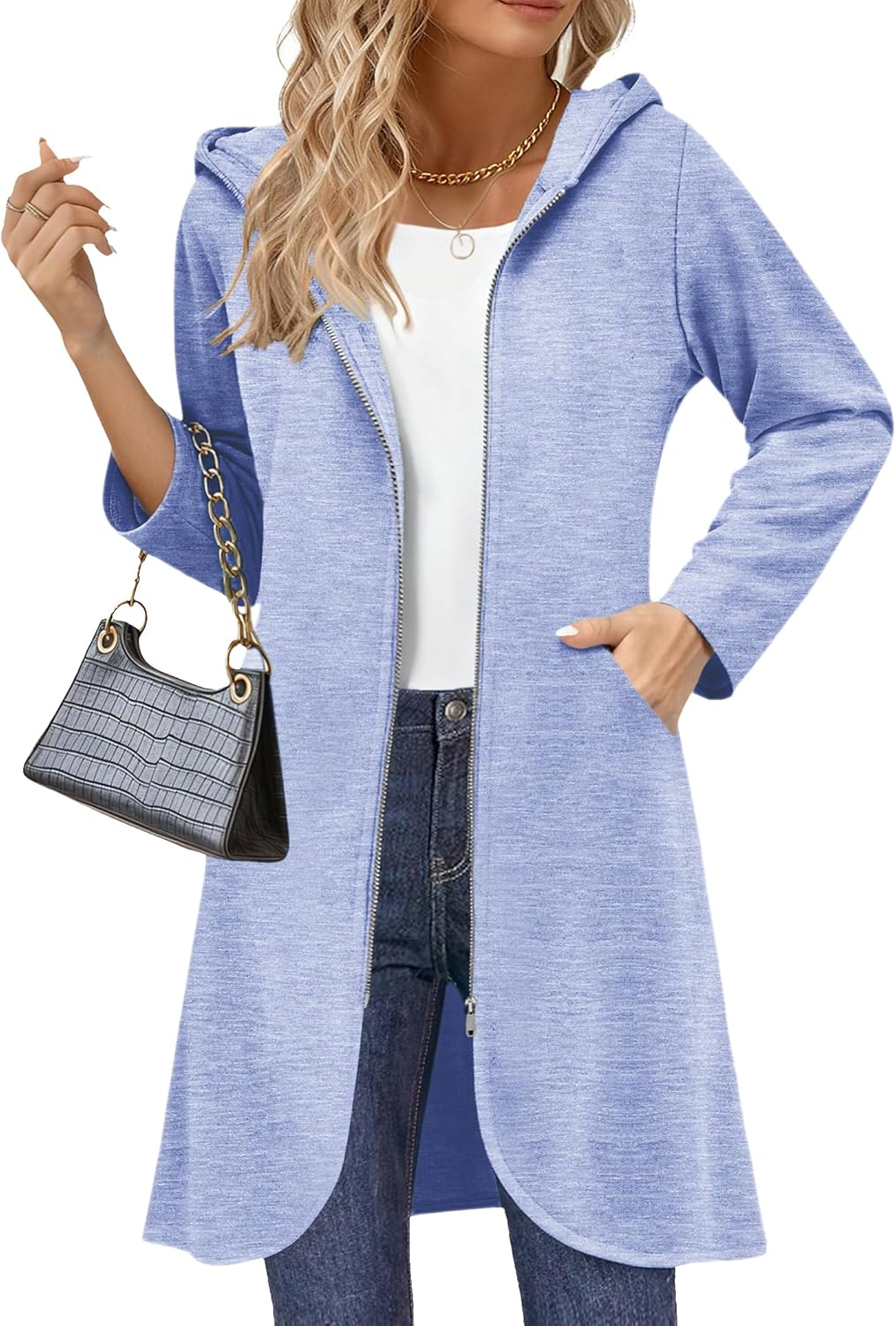 Zeagoo Women's Fall Jacket 2025 Zip Up Hoodies Long Sleeve Long Tunic Sweatshirts Oversized Fleece Casual Coat with Pocket