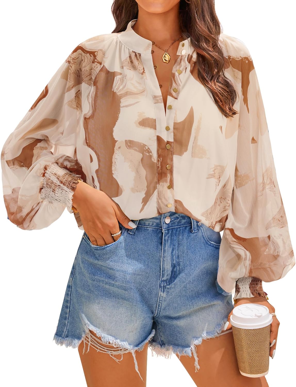 ZESICA Women's Floral Print Blouse 2025 Long Sleeve Button Down Casual Fall Boho Oversized Tops Shirts