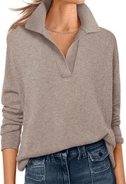 ANRABESS Womens Polo V Neck Long Sleeve Sweaters Lightweight Dressy Casual Business Basic Knit Pullover Top 2025 Fall Outfits