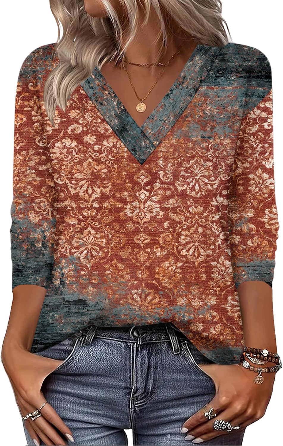 Zeagoo Women Long Sleeve Tops Dressy Casual V Neck Tshirts Basics Tee 2025 Fall Trendy Clothes S-2XL