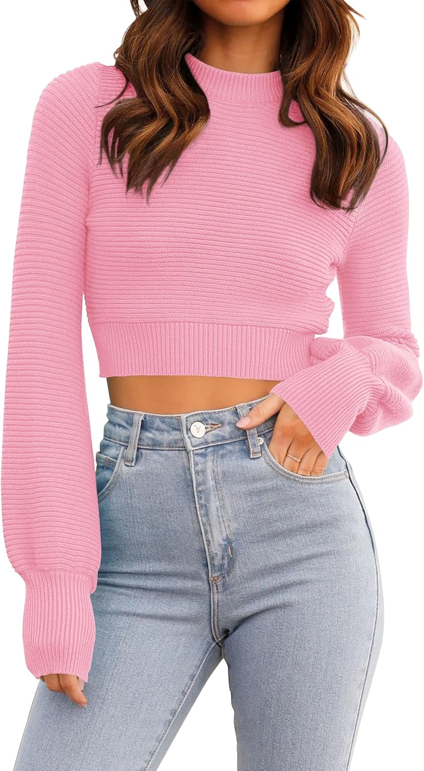 ZESICA Women's Fall Mock Neck Cropped Sweater Long Sleeve Soft Ribbed Knit Pullover Jumper Tops