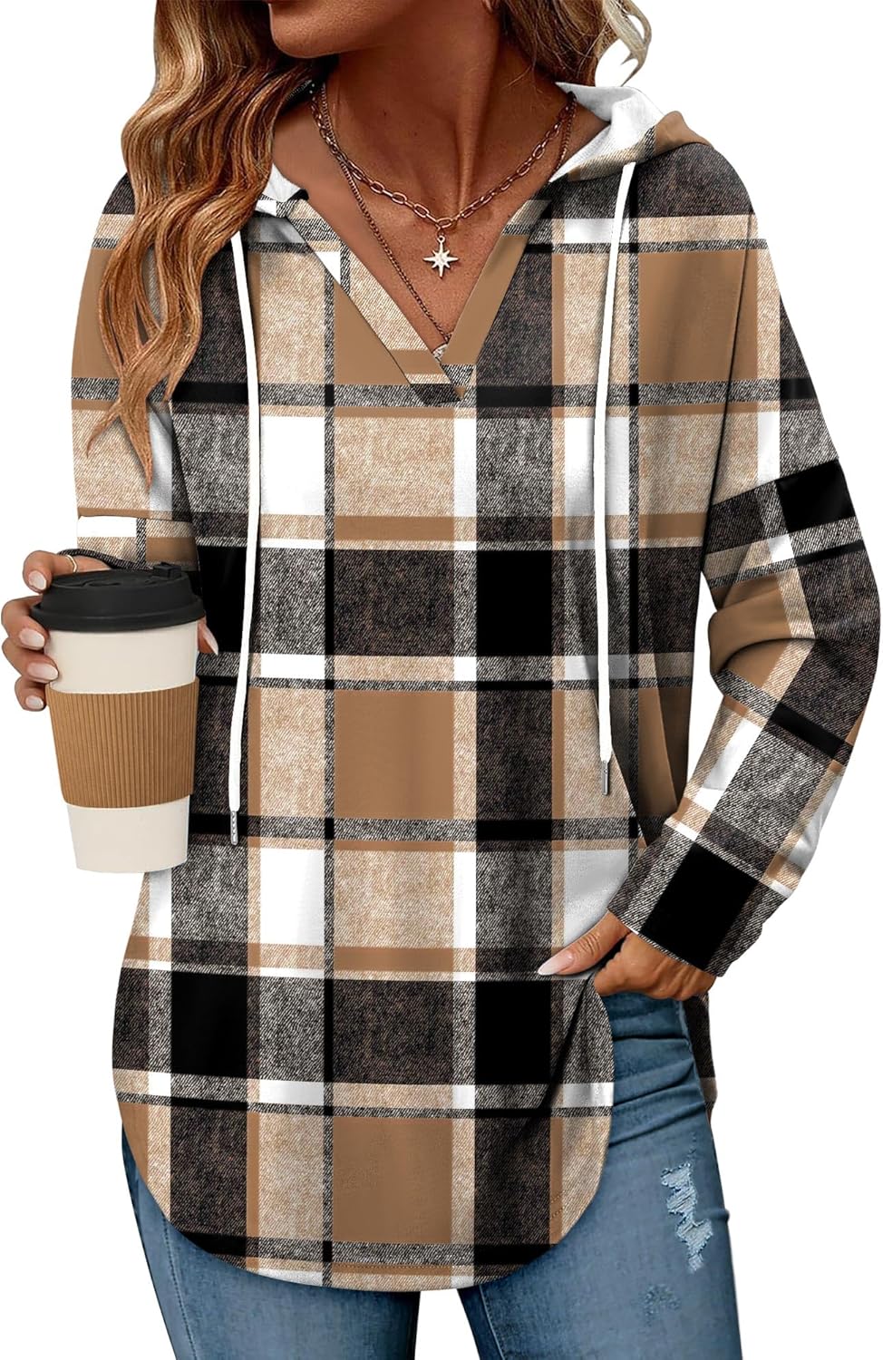 Angerella Womens Fashion Hoodies Pullover Oversized Sweatshirt Long SLeeve Drawstring Hooded Fall Shirts Loose Fit