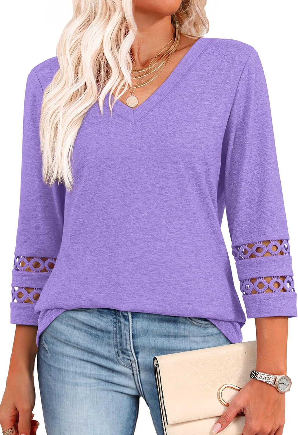 XIEERDUO 3/4 Length Sleeve Womens Tops Dressy Casual Blouses for Women 2025 Trendy V Neck T Shirts Summer Clothes