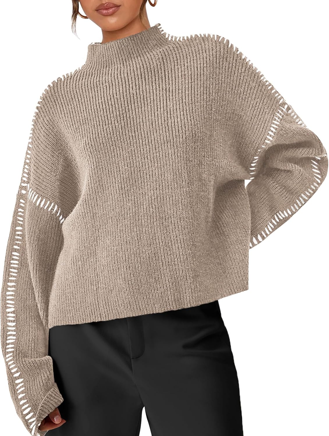 PRETTYGARDEN Women's Chunky Knit Sweaters 2025 Fall Long Sleeve Mock Neck Oversized Pullover Tops Winter Fashion Clothes