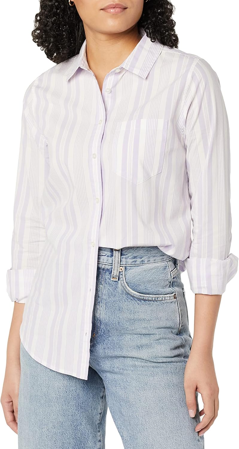 Amazon Essentials Womens Regular-Fit Long-Sleeve Button-Down Poplin Shirt