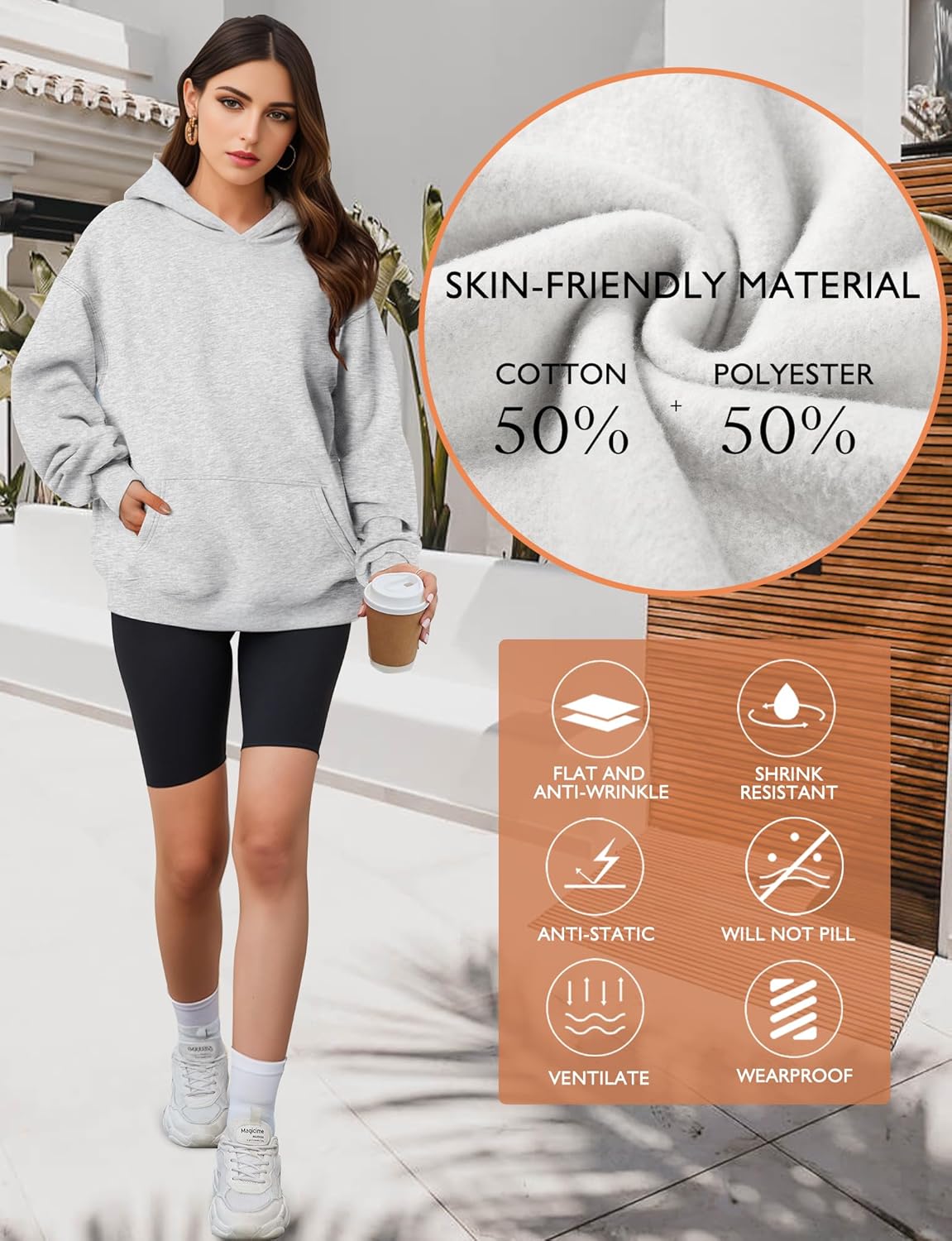 Oversized Hoodies for Women, Long Sleeve Fleece Womens Sweatshirt with Pocket Pullover Outfits Winter Clothes, Medium, Grey