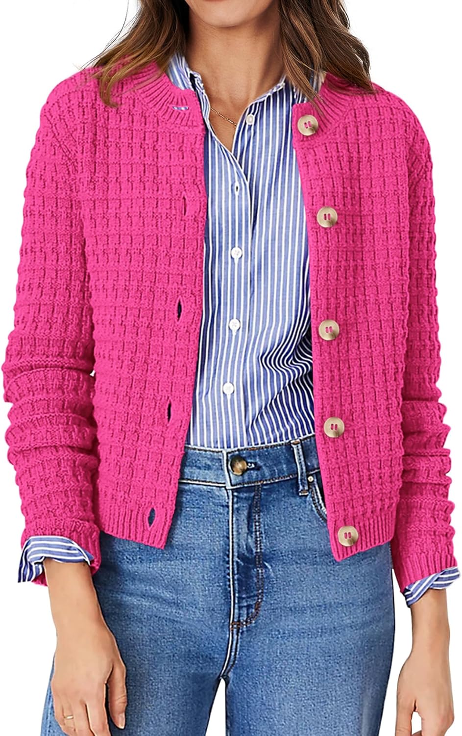 PRETTYGARDEN Women's Knit Cardigan Sweaters Casual Long Sleeve Open Front Button Down Trendy Jackets Outerwear