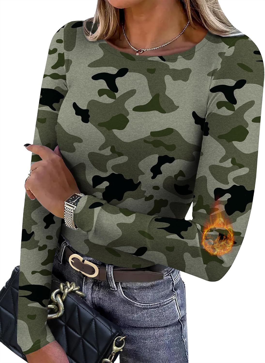 WIHOLL Long Sleeve Thermal Shirt for Women Light Fleece Tops Fall 2025 Crew Neck Casual Basic T-Shirts