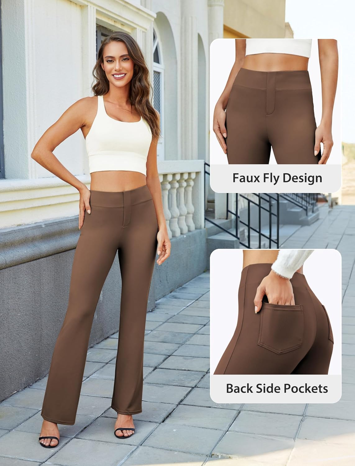 Womens Bootcut Dress Pants Business Casual Work Pants with Pockets High Waist Stretchy Trousers Pull On Office Slacks