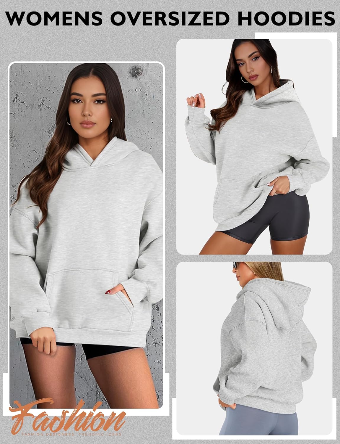 Oversized Hoodies for Women, Long Sleeve Fleece Womens Sweatshirt with Pocket Pullover Outfits Winter Clothes, Medium, Grey