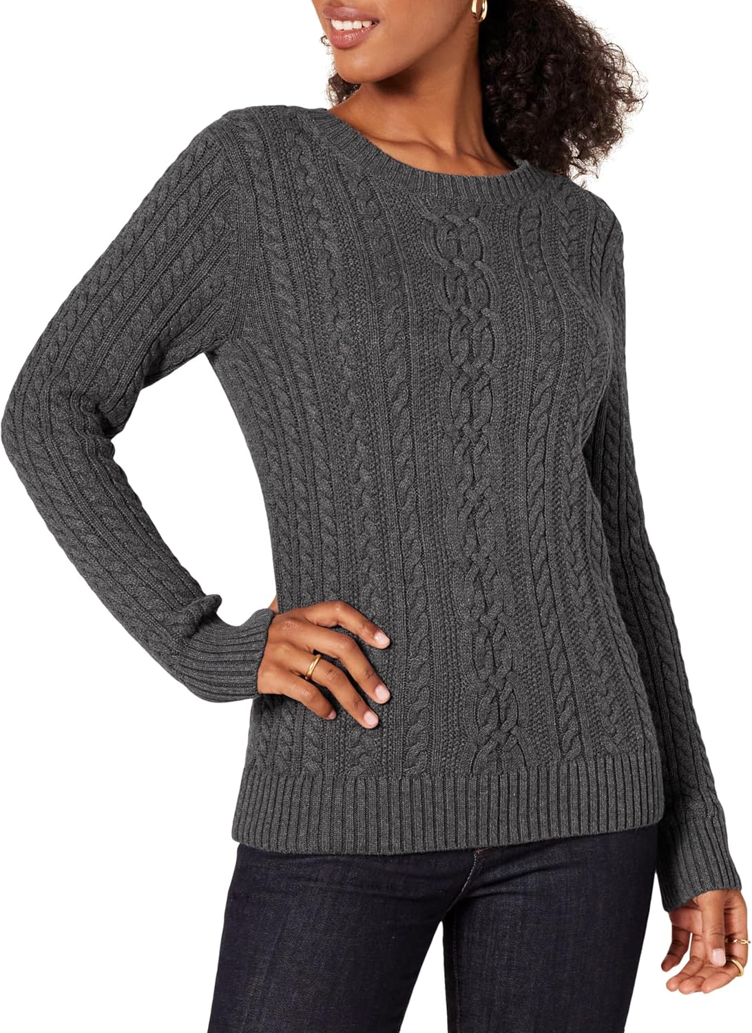 Amazon Essentials womens Soft Fisherman Cable Long-Sleeve Crewneck Sweater (Available in Plus Size)