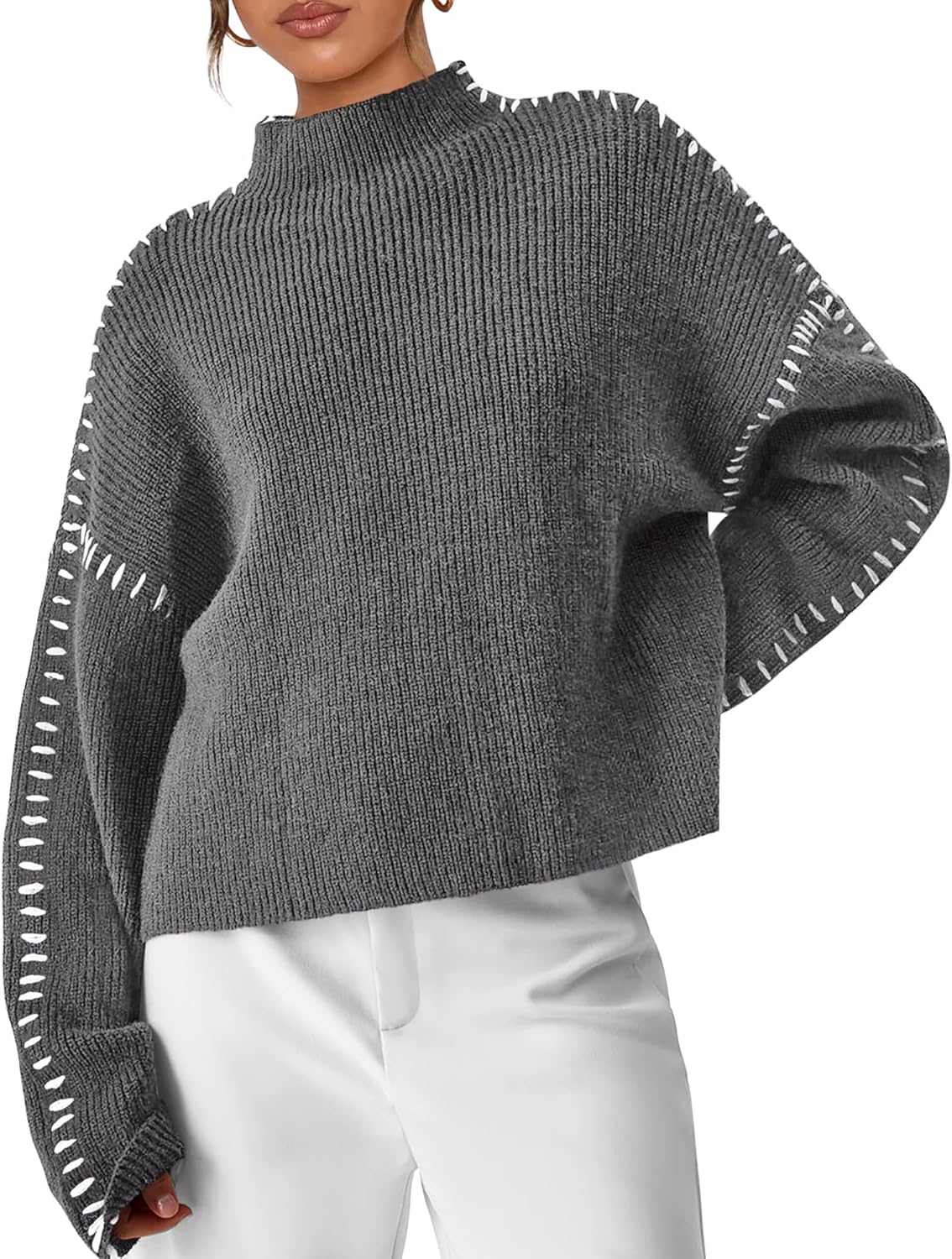 PRETTYGARDEN Women's Chunky Knit Sweaters 2025 Fall Long Sleeve Mock Neck Oversized Pullover Tops Winter Fashion Clothes