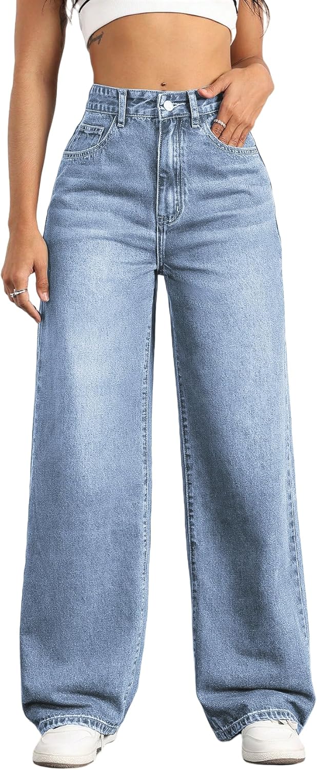 Straight Leg Jeans for Women,High Waisted Wide Leg Loose Stretchy Boyfriend Denim Pants Baggy Jeans for Women