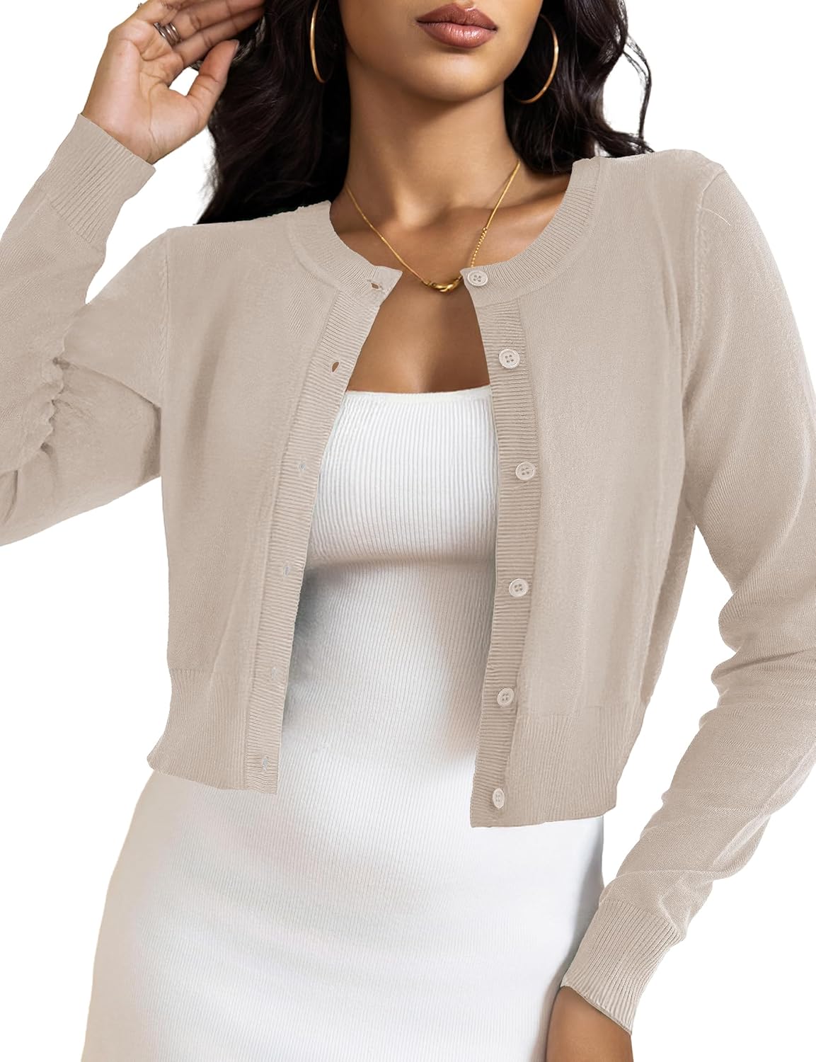 LETDIOSTO Cropped Cardigan Bolero Shrug for Women, Button Down Long Sleeve Knit Sweater for Dresses,for Jeans, XS to XL