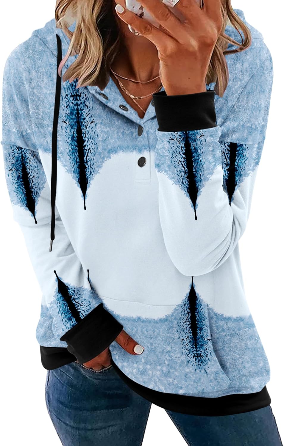 VIEACTIVEWEAR Hoodie for Women Tie Dye Sweatshirt Button Down Tops Casual Long Sleeve Oversize Pullover