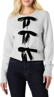 Amazon Essentials (Demi's Pick) Women's Regular-Fit Long-Sleeve Tie Front Cardigan with Bows