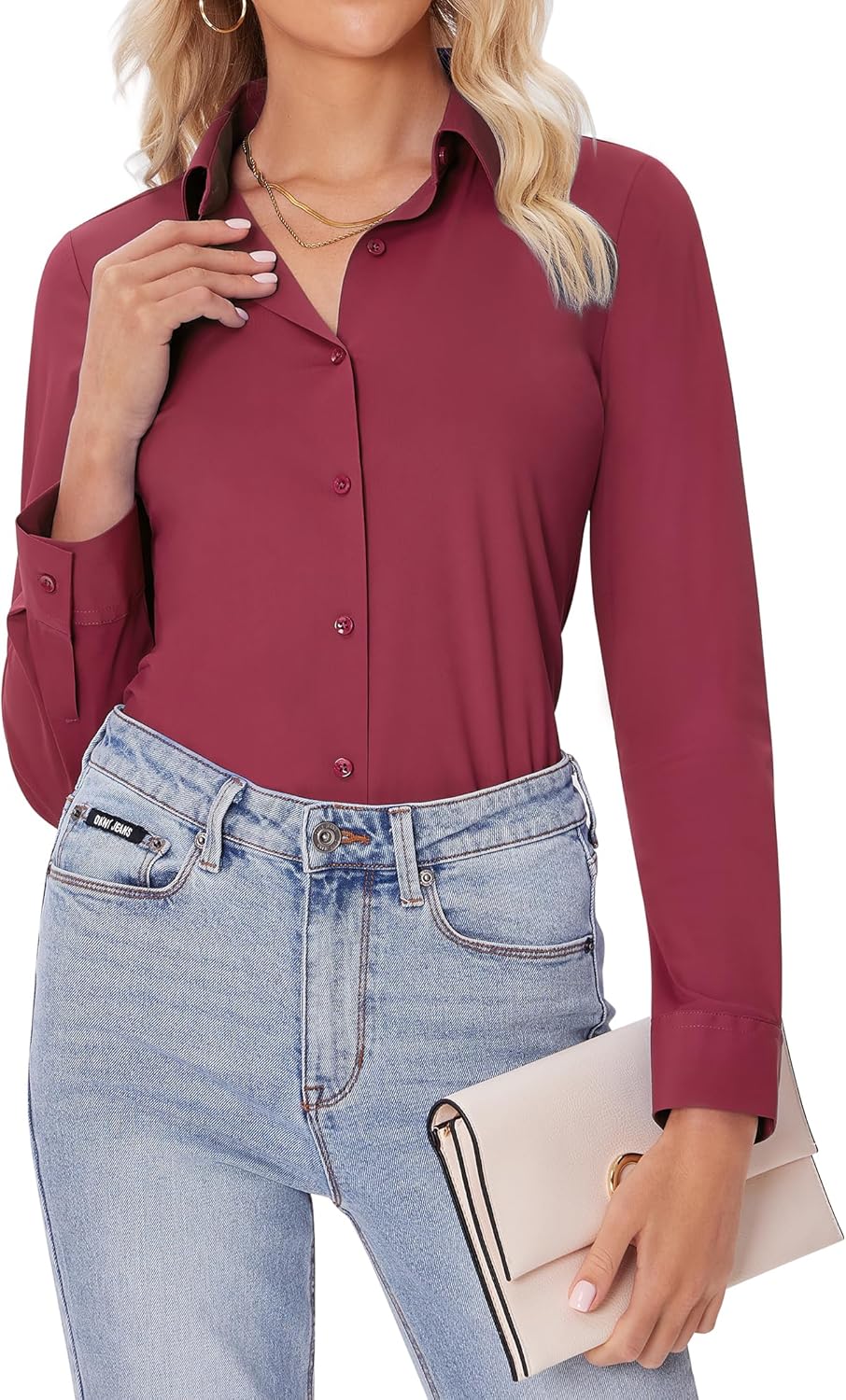 siliteelon Button Down Shirts for Women Slim fit Long Sleeve Stretch Dress Shirts Work Shirt Wrinkle Free Office Blouses