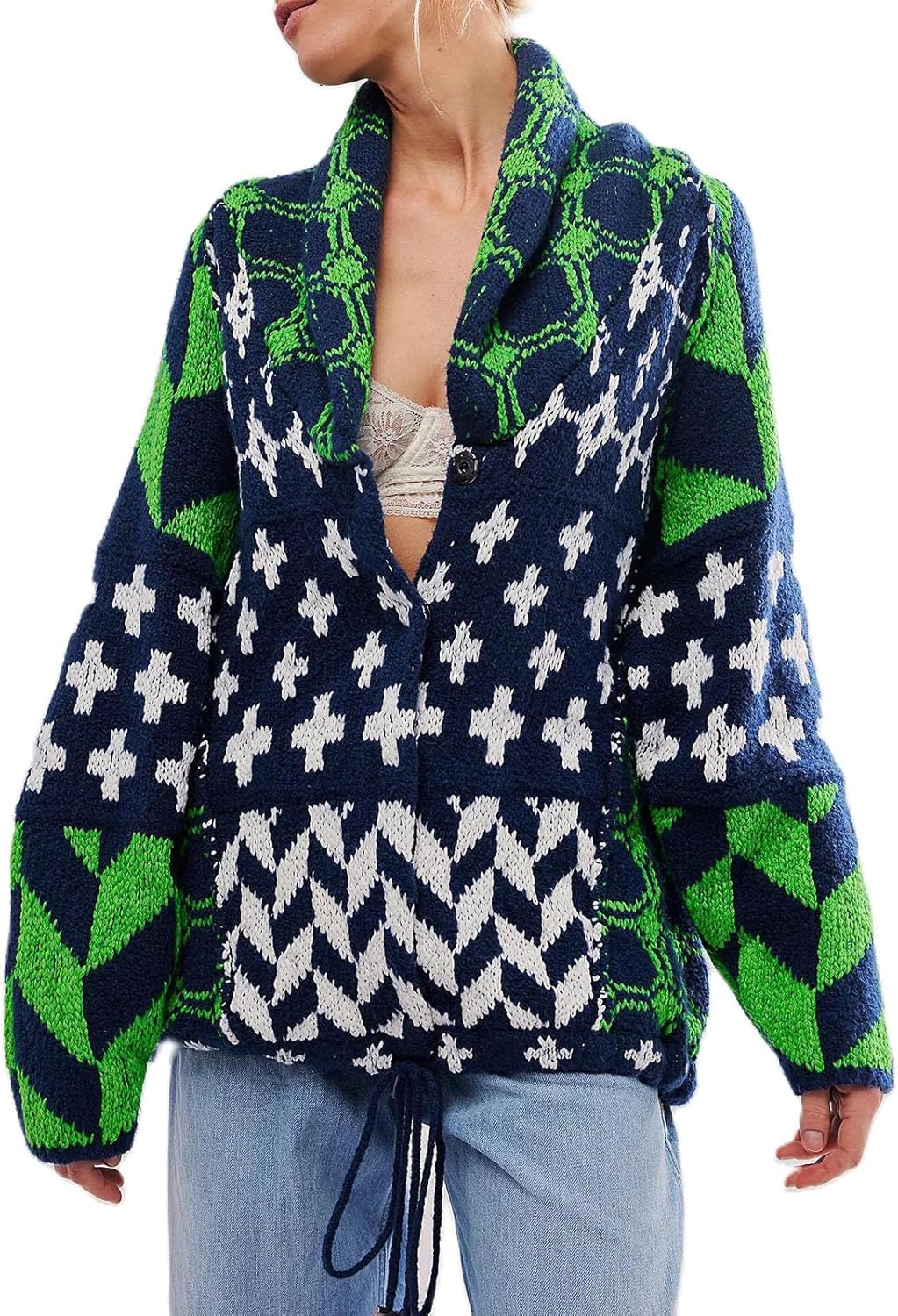 Women Cardigan Sweater Shawl Collar Button Down Oversized Sweaters Boho Fall Coat