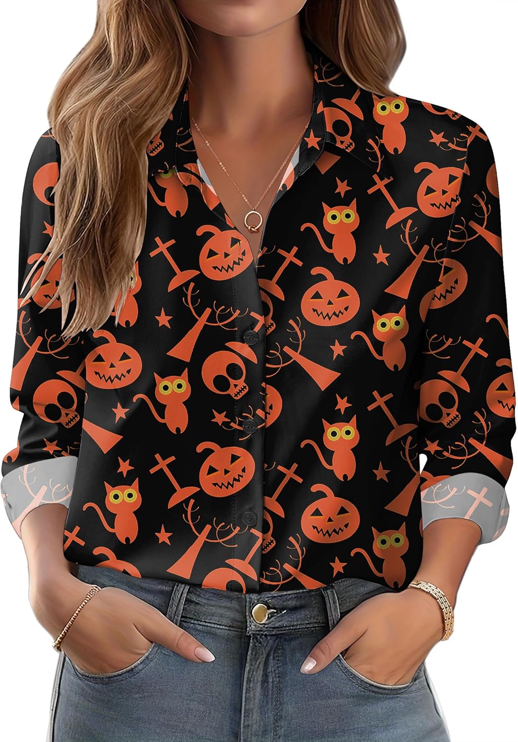 Zeagoo Button Down Shirts for Women Dressy Floral Printed Long Sleeve Blouse Business Casual Work Tops