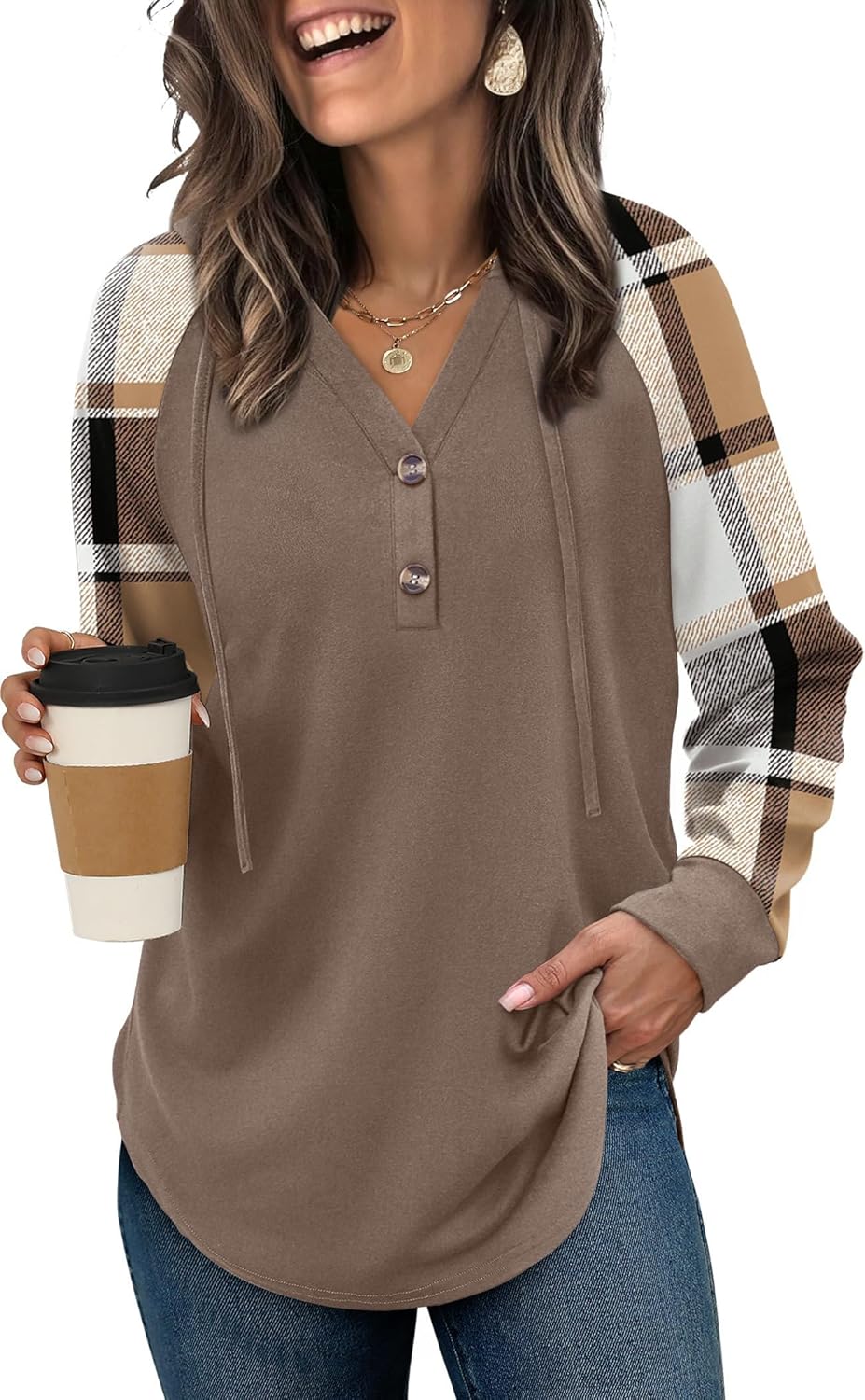 OFEEFAN Womens Hoodies Pullover Sweaters Tunic Tops for Women Loose Fit Dressy Oversized Sweatshirt with Buttons