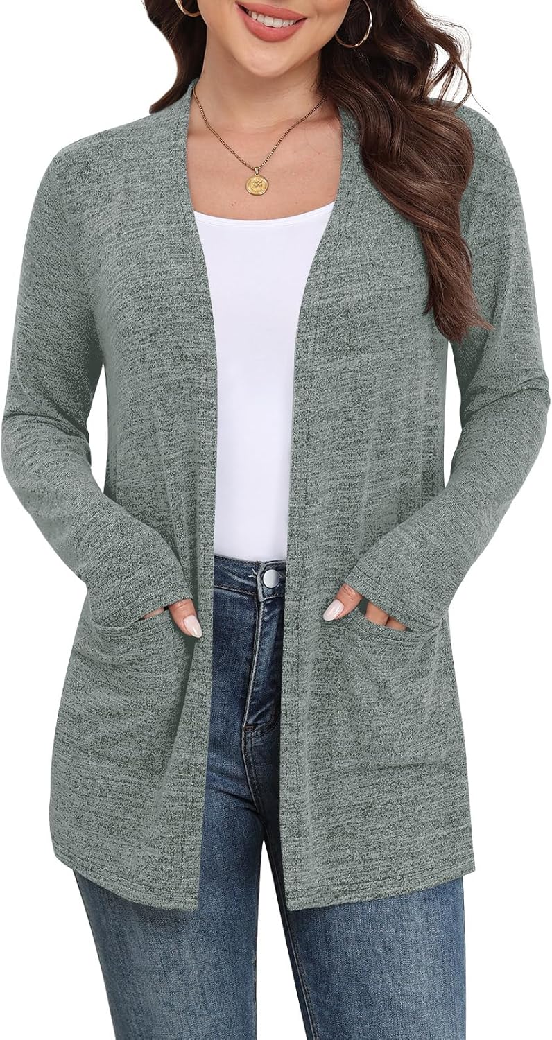 Yincro Womens Lightweight Cardigan Long Sleeve Open Front Casual Sweater Cardigans with Pockets