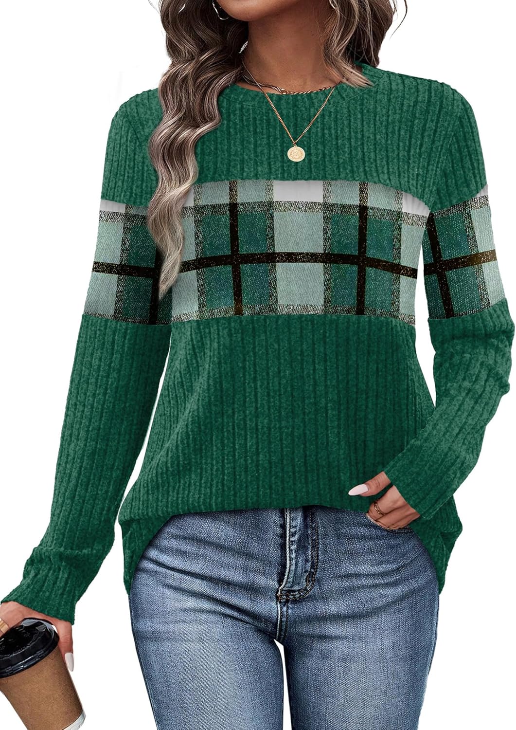 WIHOLL Womens Sweaters Trendy Color Block Tops Long Sleeve Shirts Fall Outfits Early Fall Fashion 2025 Winter Clothing