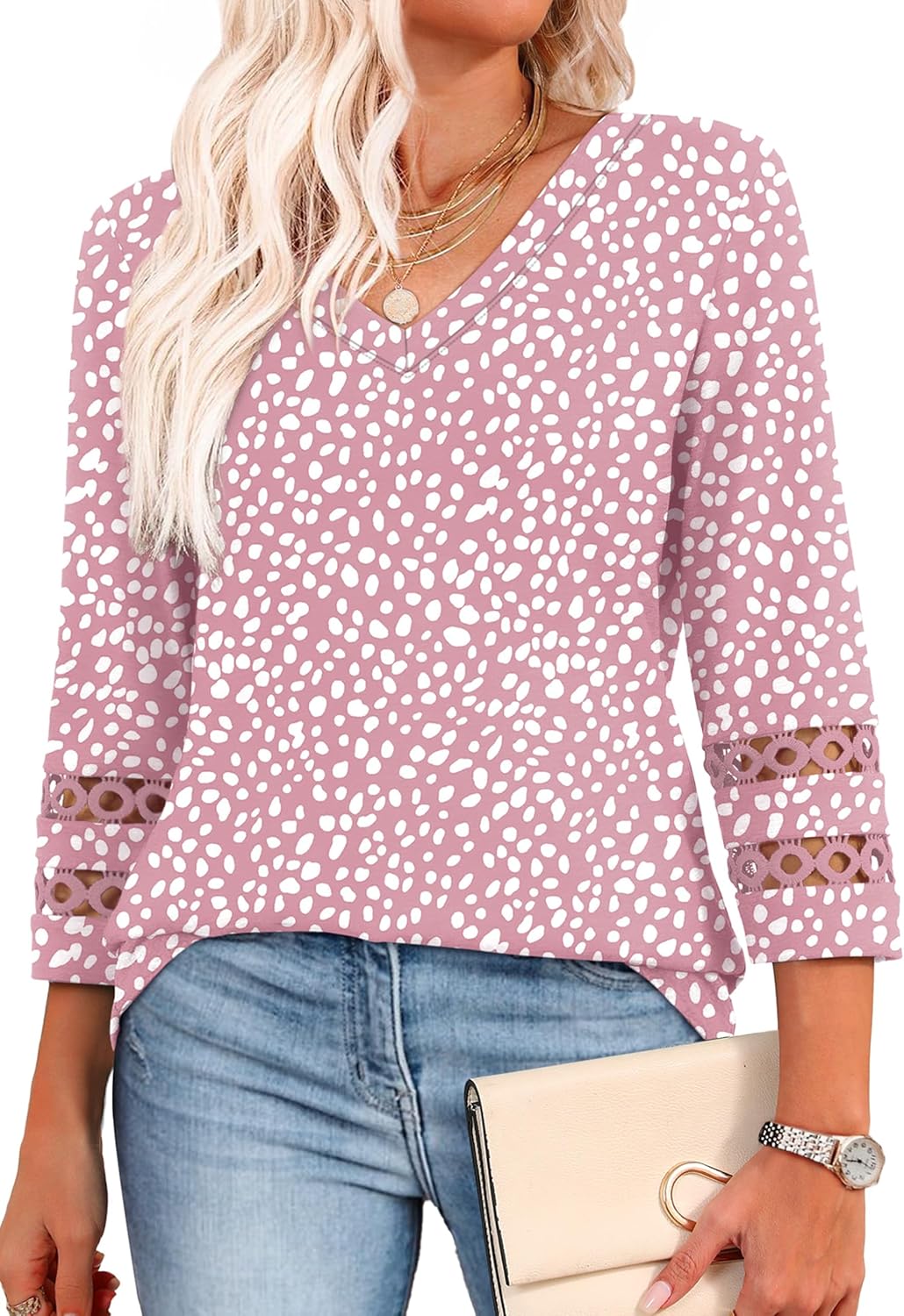 XIEERDUO 3/4 Length Sleeve Womens Tops Dressy Casual Blouses for Women 2025 Trendy V Neck T Shirts Summer Clothes