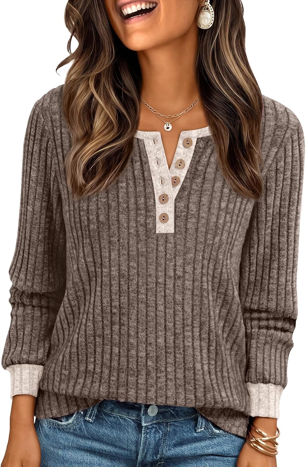 AUTOMET Long Sleeve Henley Shirts Women's Business Casual Lightweight Tunic Sweater Tops