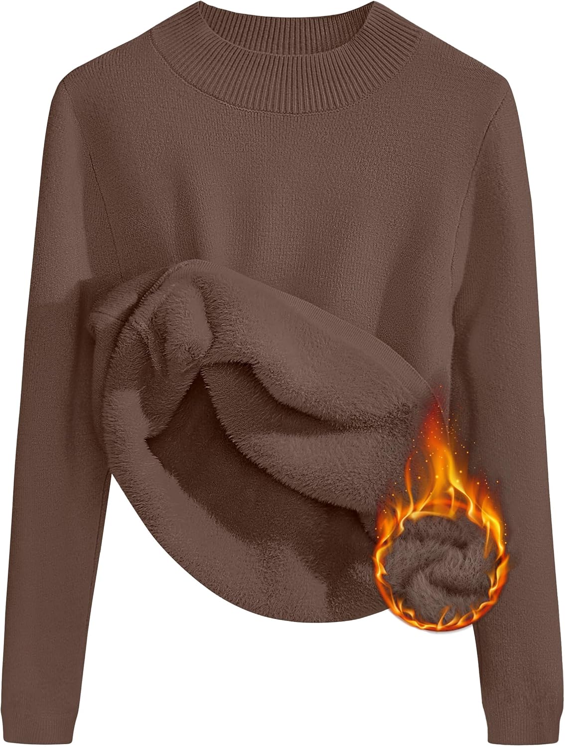 ZESICA Women's Fleece Sherpa Lined Sweater 2025 Winter Thermal Shirts Long Sleeve Mock Neck Slim Fitted Pullover Tops