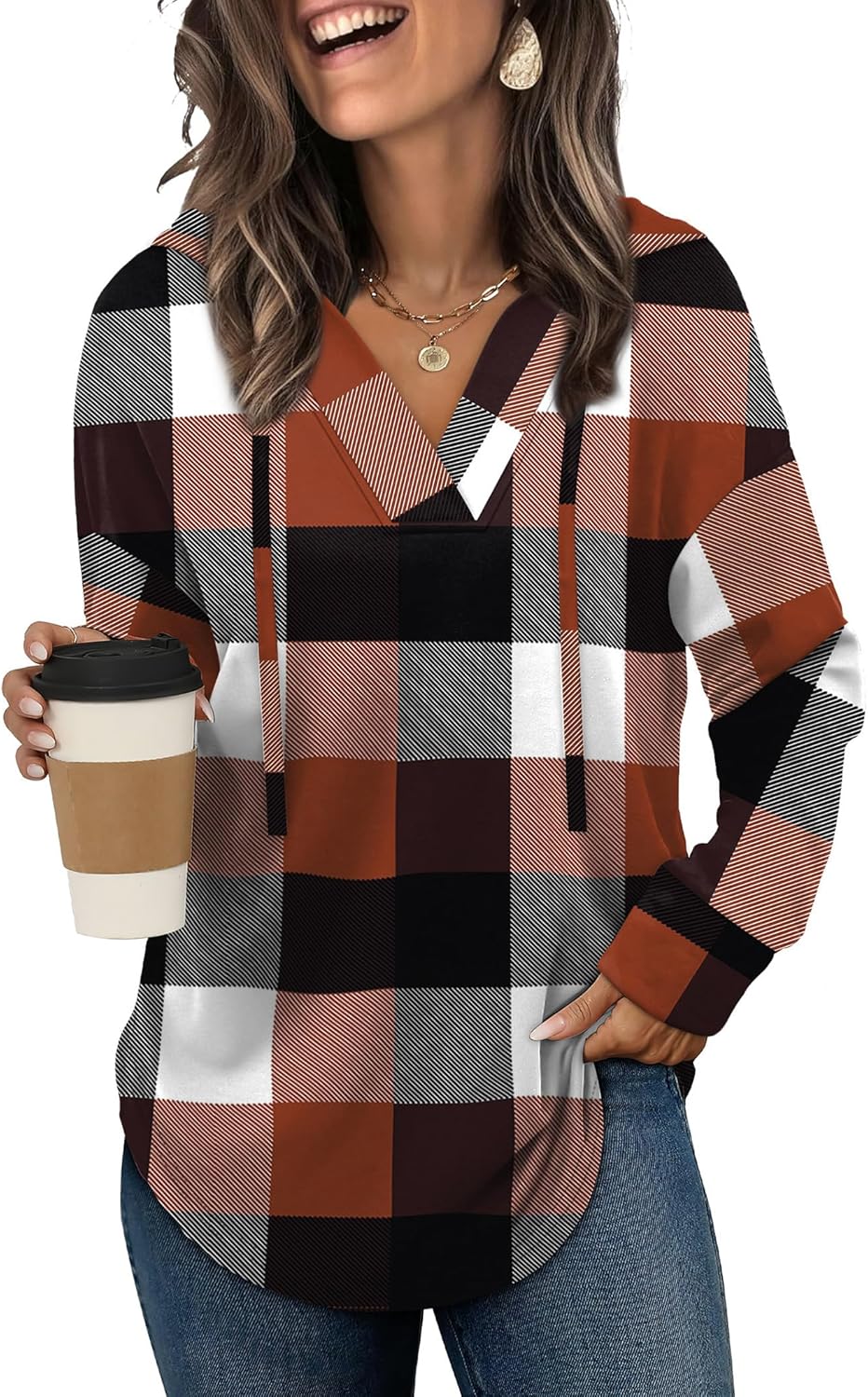 Sampeel Hoodies for Women Trendy Fall Fashion 2025 V Neck Oversized Sweatshirt Plus Size Tops Clothes