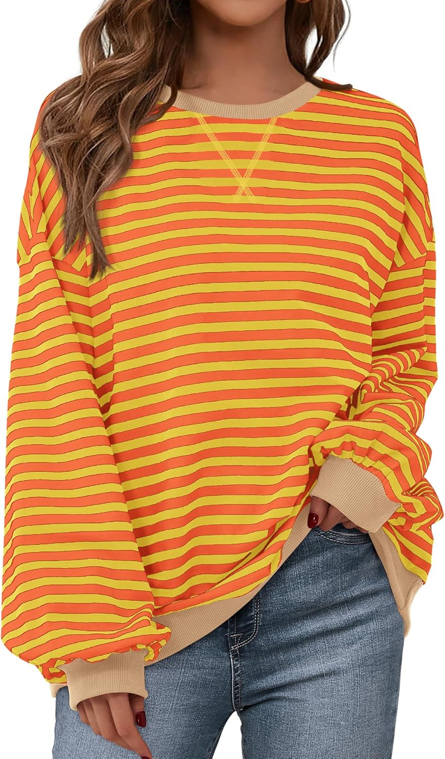 BTFBM Womens Oversized Striped Sweatshirt Crewneck Long Sleeve Pullover Top Casual Y2K Fall Clothes 2025 Workout Shirt