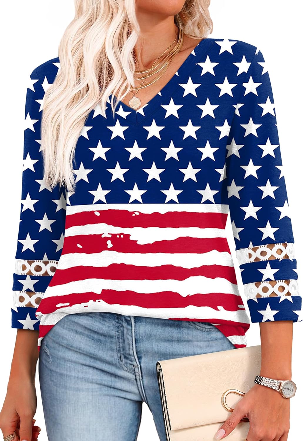 XIEERDUO 3/4 Length Sleeve Womens Tops Dressy Casual Blouses for Women 2025 Trendy V Neck T Shirts Summer Clothes