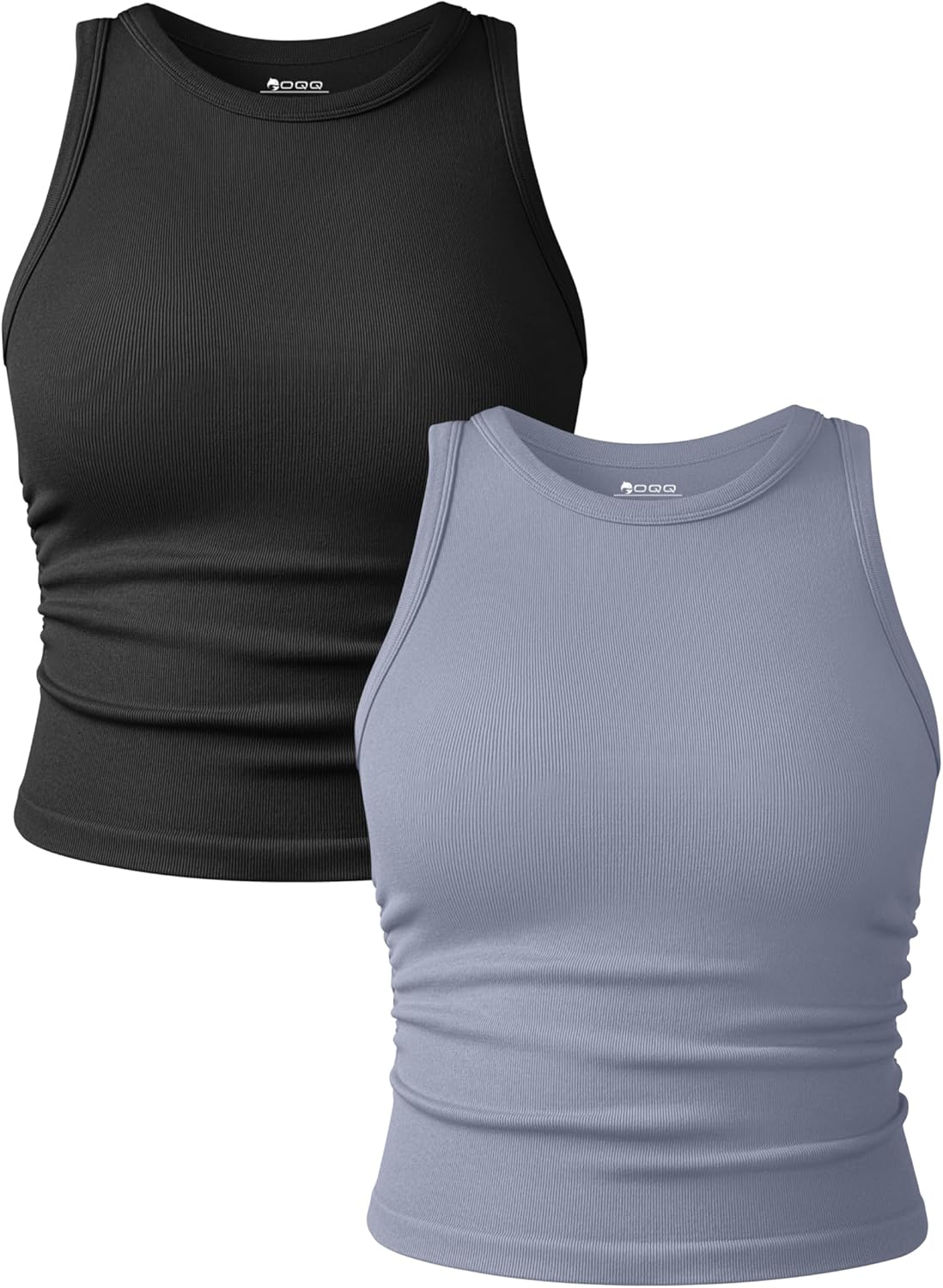 OQQ Women's 2 Piece Tank Tops Crew Neck Sleeveless Basic Stretch Casusal Yoga Crop Camis