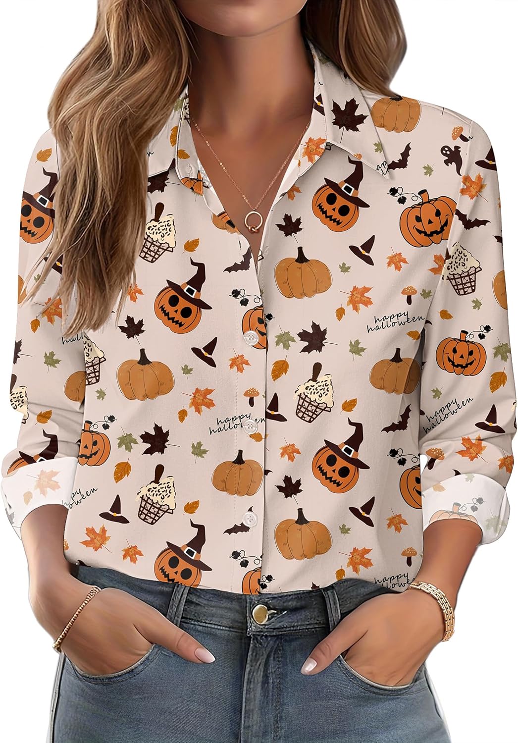 Zeagoo Button Down Shirts for Women Dressy Floral Printed Long Sleeve Blouse Business Casual Work Tops