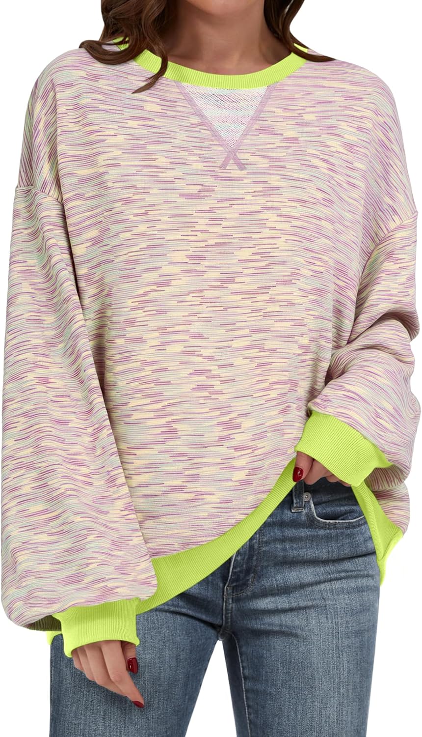 ANRABESS Women Striped Sweatshirts Oversized Crewneck Long Sleeve Shirts Y2K Pullover Top 2025 Fall Outfits Fashion Clothes