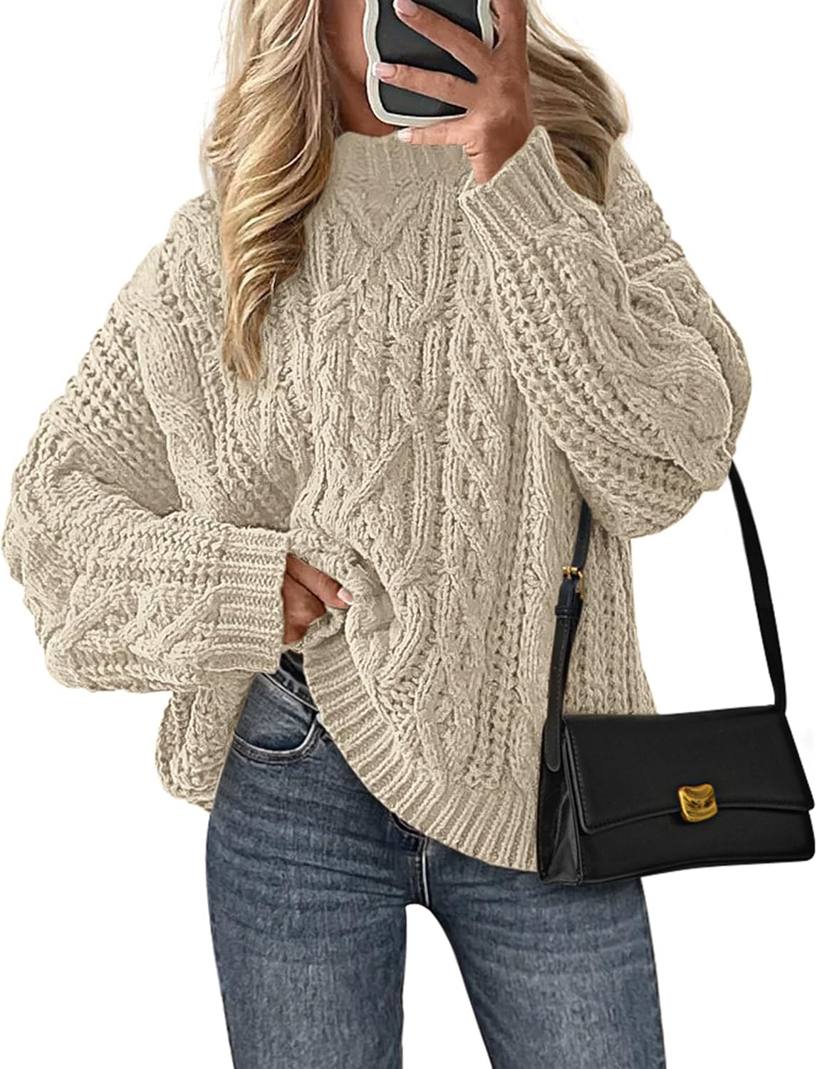 PRETTYGARDEN Women's Oversized Fall Sweaters 2025 Casual Long Sleeve Crewneck Chunky Cable Knit Pullover Tops Winter Clothes