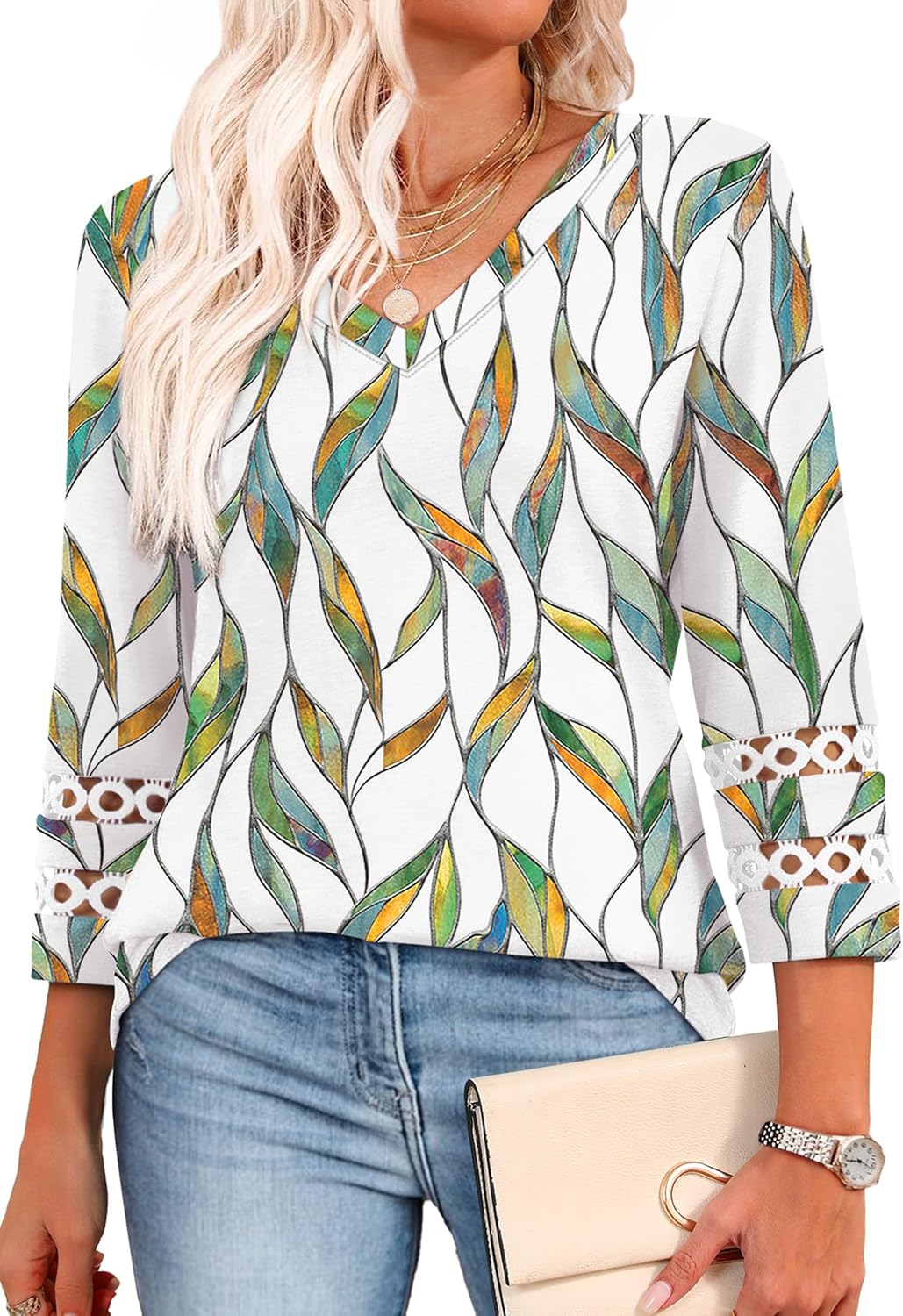 XIEERDUO 3/4 Length Sleeve Womens Tops Dressy Casual Blouses for Women 2025 Trendy V Neck T Shirts Summer Clothes