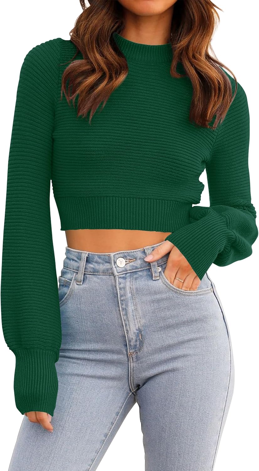 ZESICA Women's Fall Mock Neck Cropped Sweater Long Sleeve Soft Ribbed Knit Pullover Jumper Tops