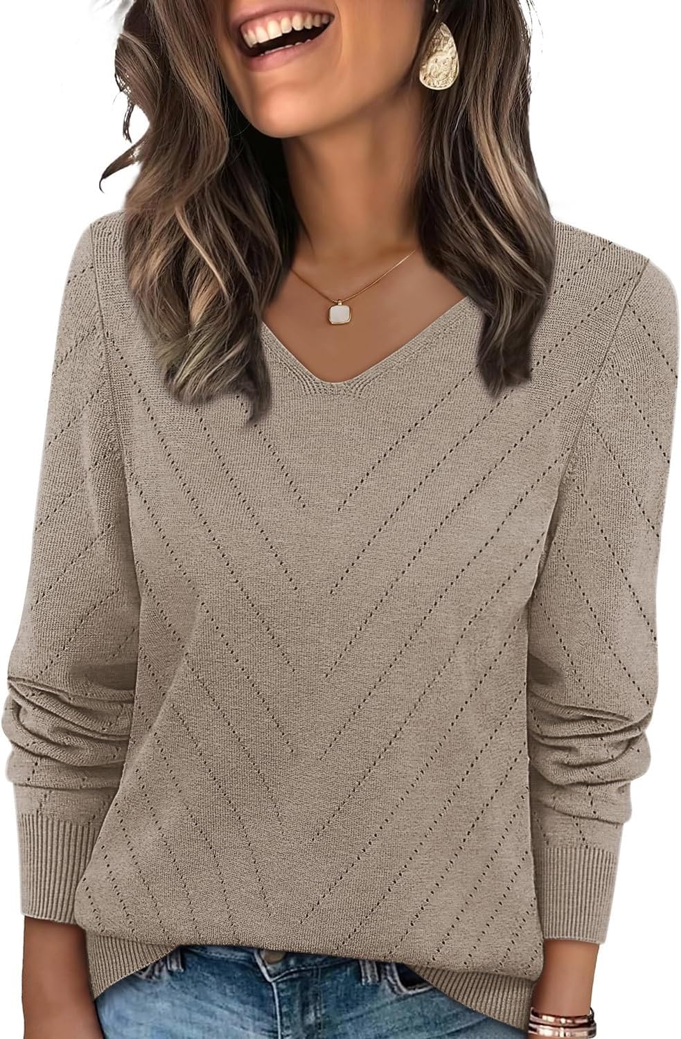 WIHOLL Sweaters for Women V Neck Casual Knit Long Sleeve Tops Lightweight Pullover Clothes Fall Fashion Outfits 2025