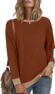 Desol Crew Neck Sweatshirt for Women 2024 Color Block Comfy Pullover Long Sleeve Loose Fit Fall Tops