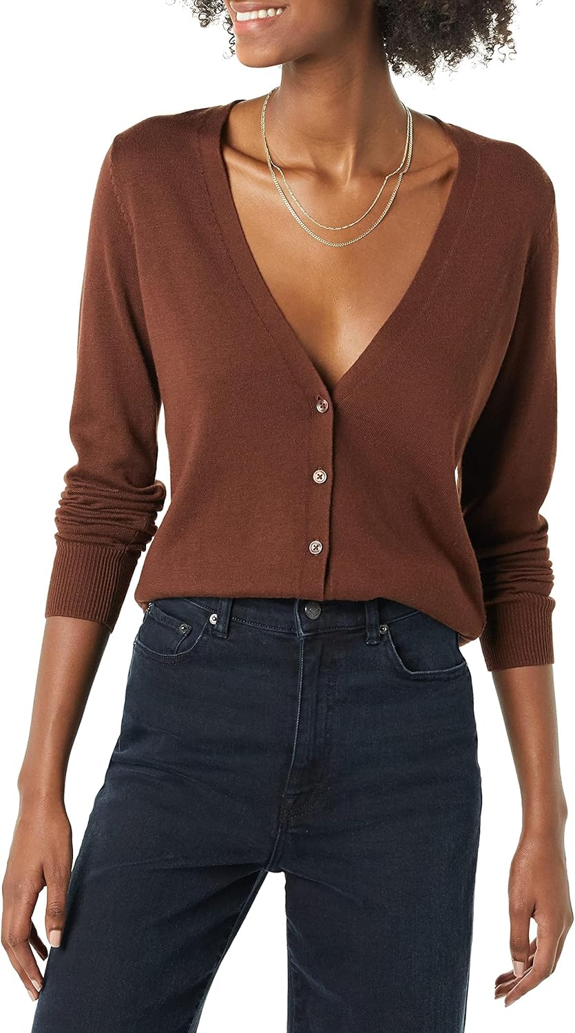 Amazon Essentials Women's Lightweight V-Neck Cardigan Sweater (Available in Plus Size)