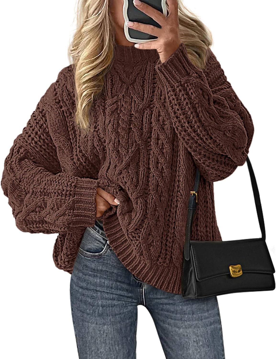PRETTYGARDEN Women's Oversized Fall Sweaters 2025 Casual Long Sleeve Crewneck Chunky Cable Knit Pullover Tops Winter Clothes