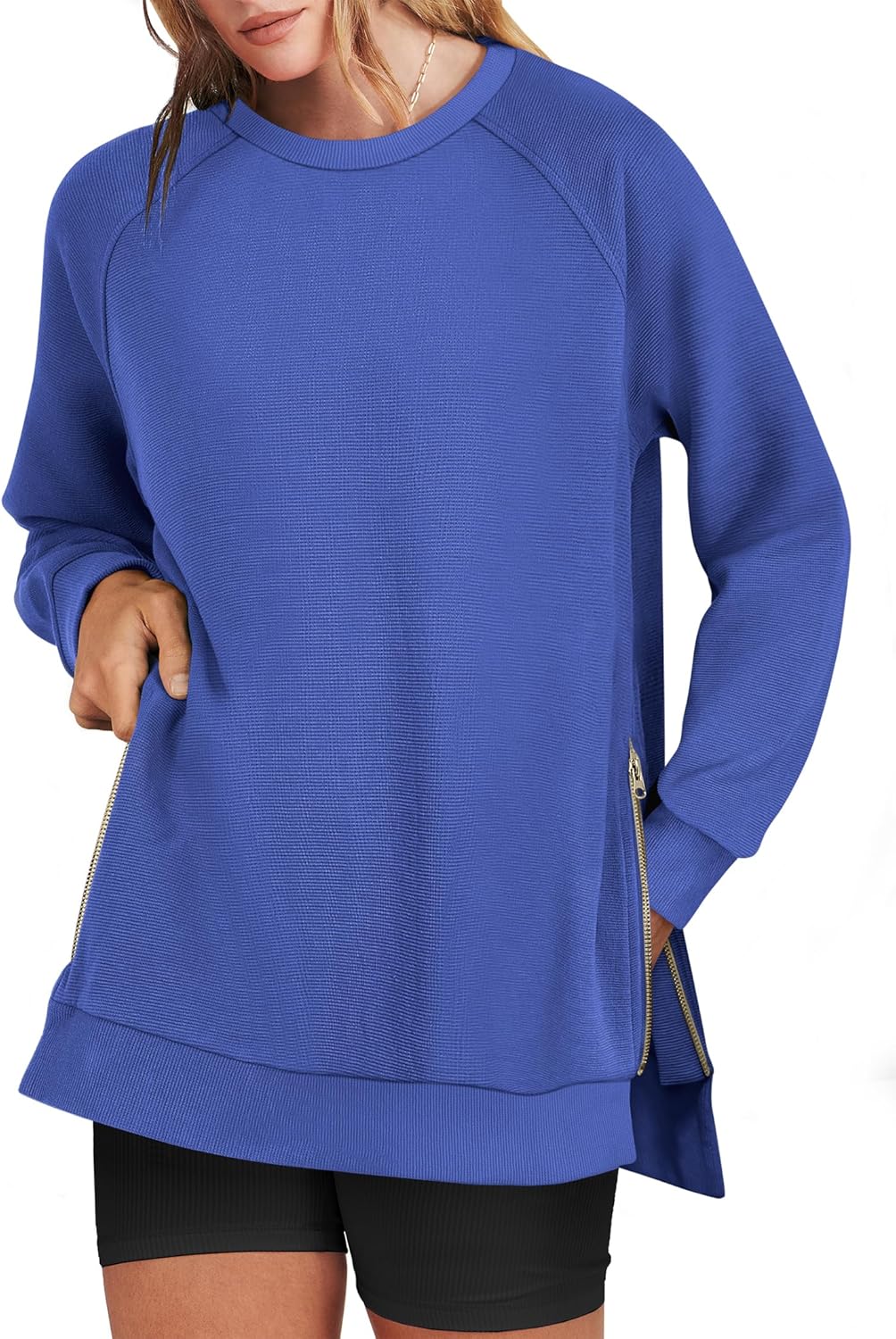 ANRABESS Women's Oversized Sweatshirts Crewneck Long Sleeve Tunic Pullover Shirts Side Zipper Hoodies 2025 Fall Clothes